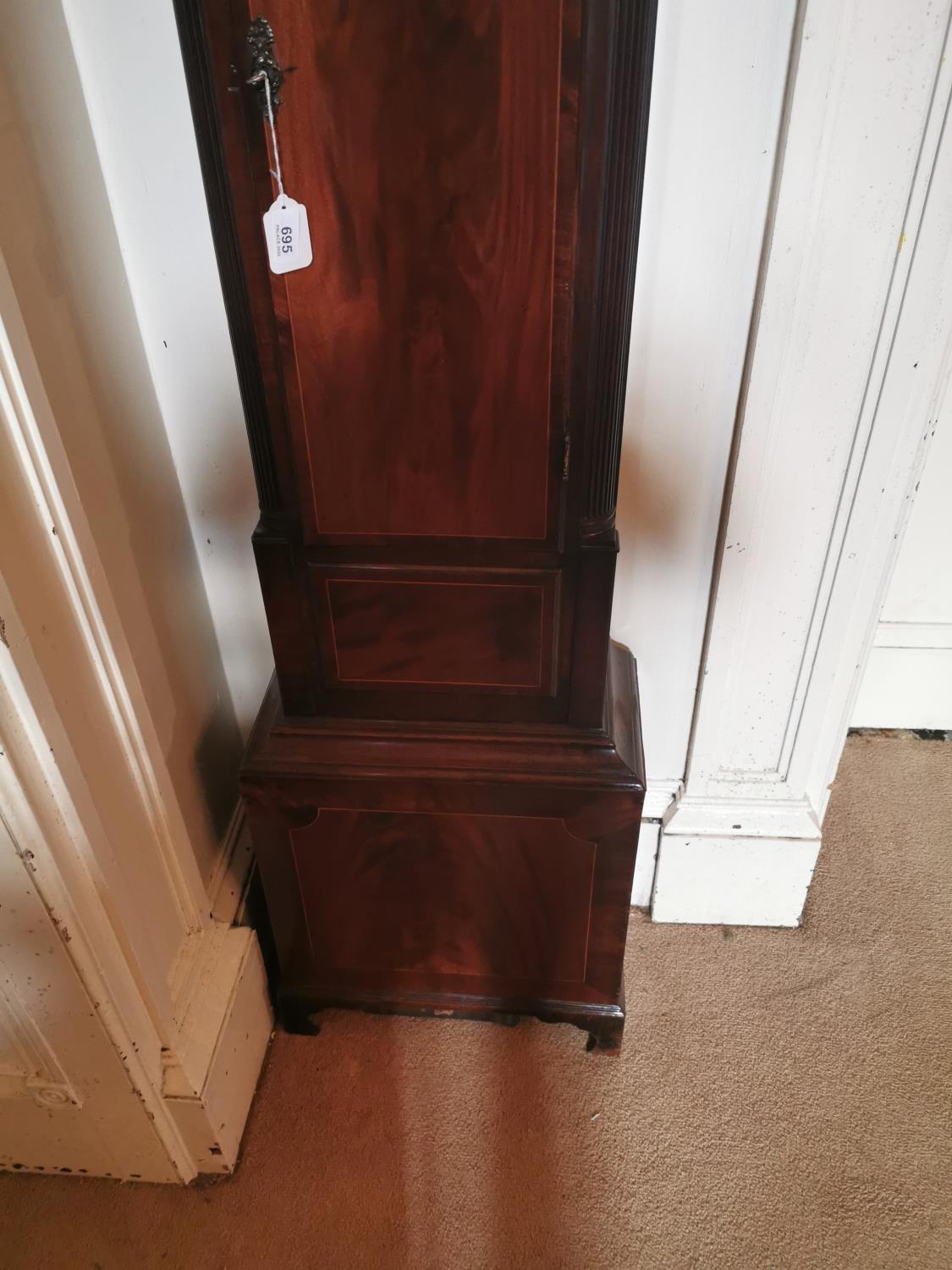 Irish Georgian inlaid mahogany long cased clock - Image 4 of 6