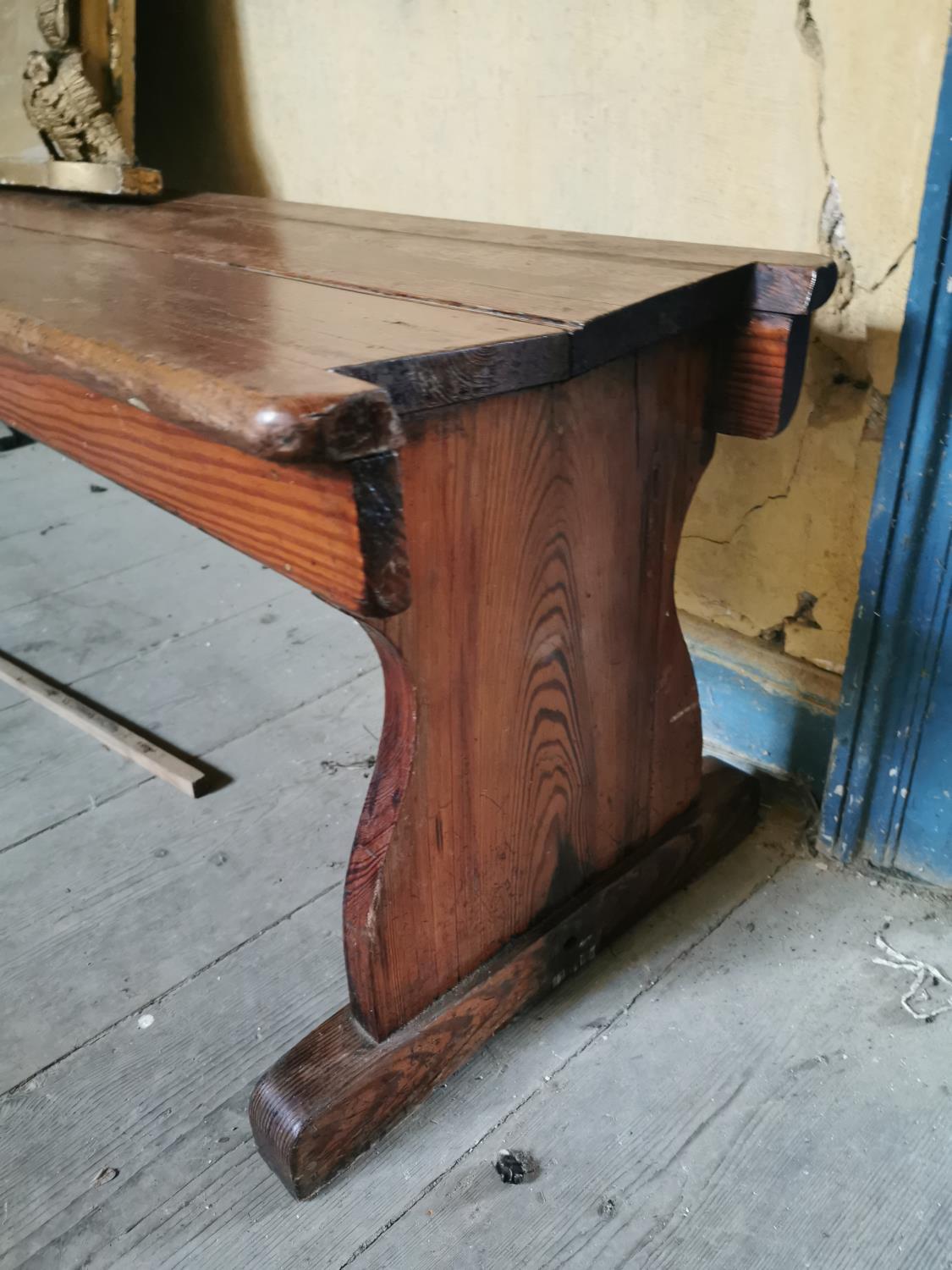 19th. C. pitch pine bench. - Image 2 of 3