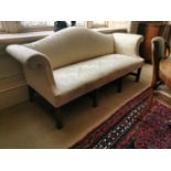 Three seater upholstered camel backed settee