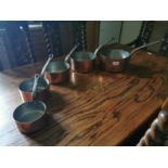 Early 20th. C. Set of five copper saucepans.