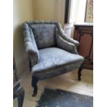 19th. C. upholstered carved mahogany chair