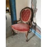 19th. C. upholstered gilt Ladies armchair.