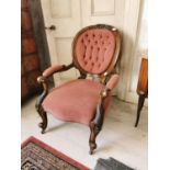 Good quality mahogany upholstered open arm dining chair