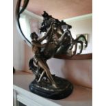 Spelter Marley Horse and Rider on marble base.