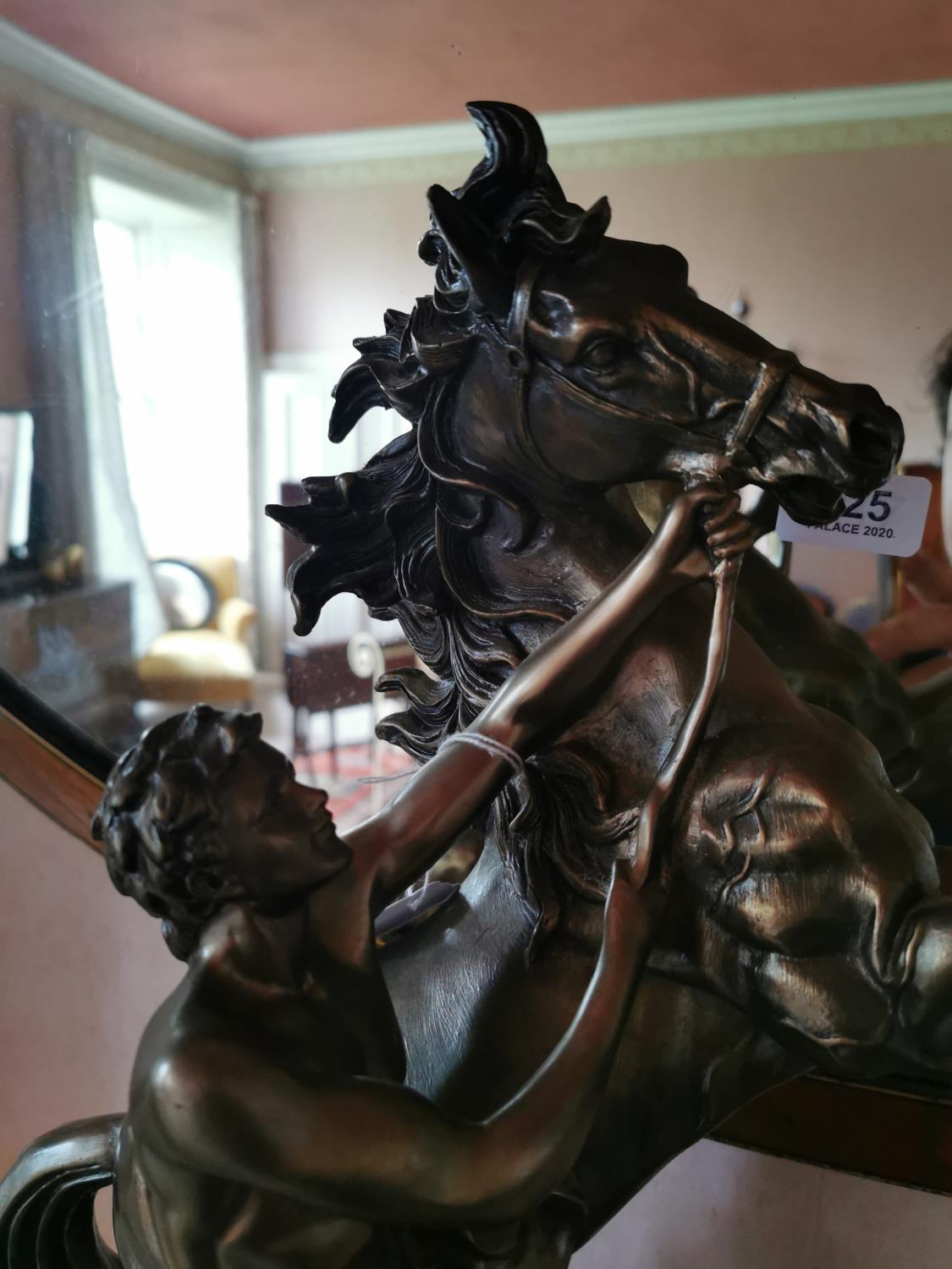 Spelter Marley Horse and Rider on marble base. - Image 2 of 3