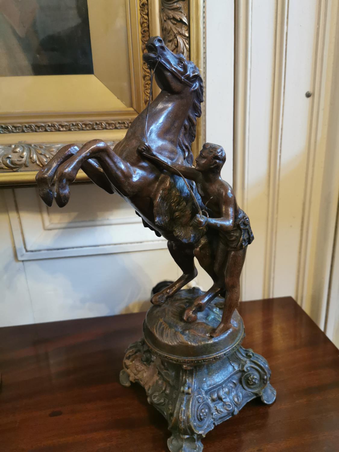 Pair of 19th. C. painted spelter models of Marley horses. - Image 3 of 3