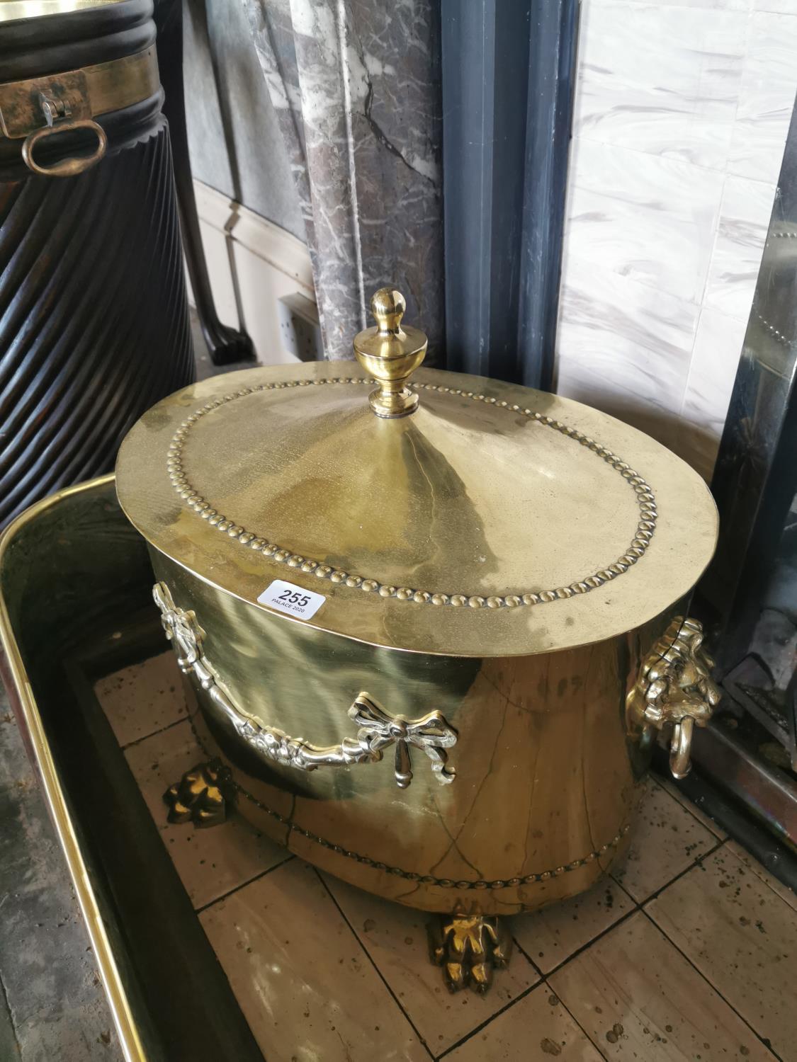 19th C. oval brass log bucket - Image 3 of 3