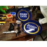 Harp beer pull and optic and two Bass trays.