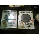 Two Tennent's Lager tinplate advertising mirrors.