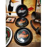 Three tin plate Bass advertising ashtrays.