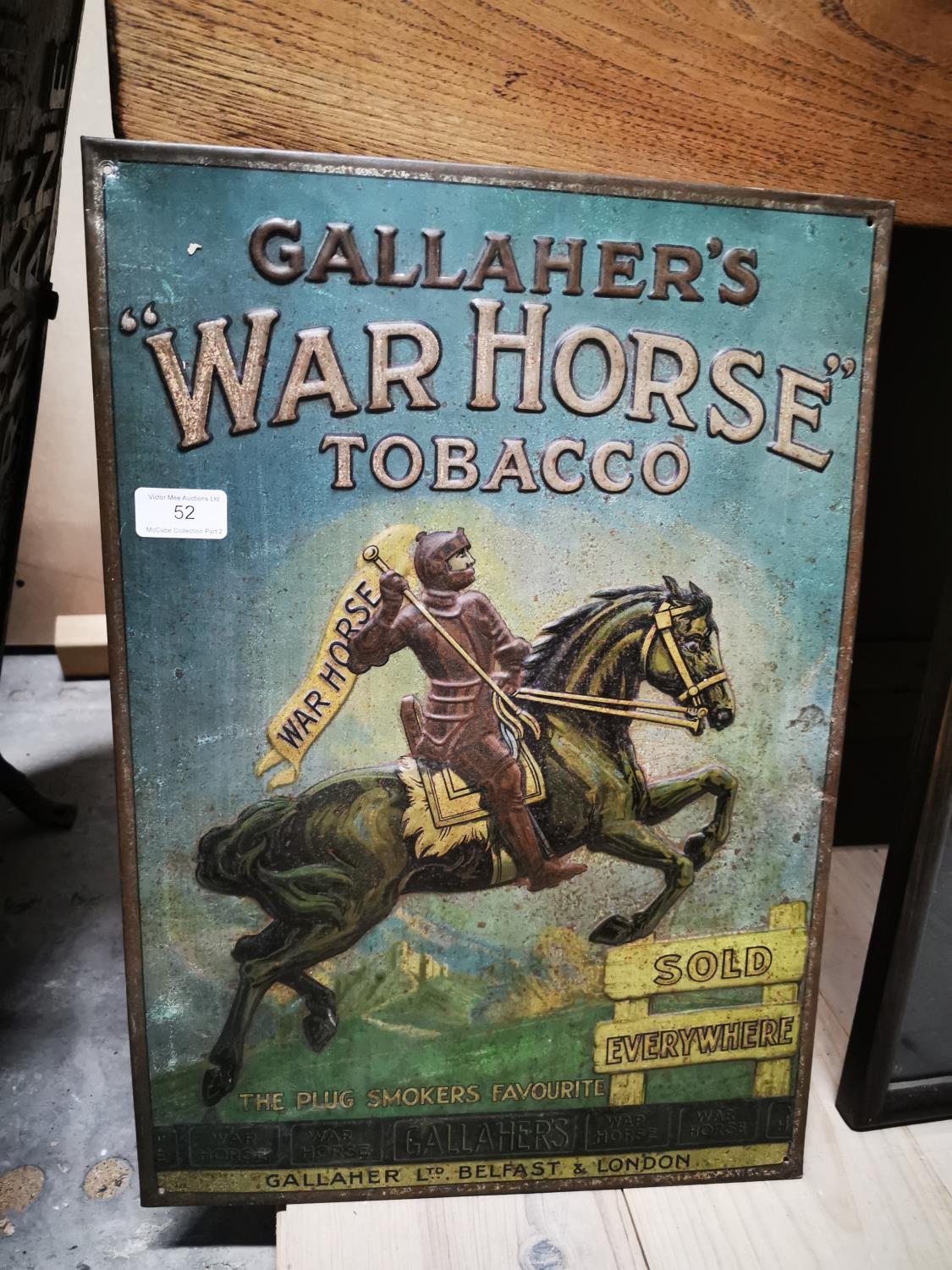 Rare early 20th C. tin plate Gallaher's War Horse advertising sign