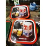 Two Tennent's Lager advertising trays.