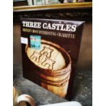 Three Castles celluloid advertising showcard.