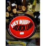 Two Hi Mabel Black Label tinplate drink's trays.