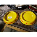 Two Double Diamond advertising tinplate ashtrays