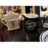 Jameson Whiskey tea pot and Black & White Whiskey jug.