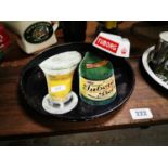 Tuborg tinplate drink's tray and Pyrex ashtray