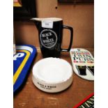 Black and White Scotch whiskey jug and ashtray.