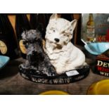 Set of black and White Whiskey Ruberoid models of Scottie dogs.