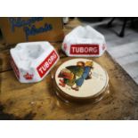 Two Tuborg Lager ceramic ashtrays