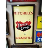 Mitchell's Prize Crop Cigarettes advertising sign.