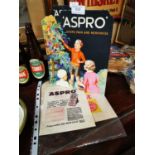 Aspro Stops Pain and Nervousness advertising showcard and two bags.