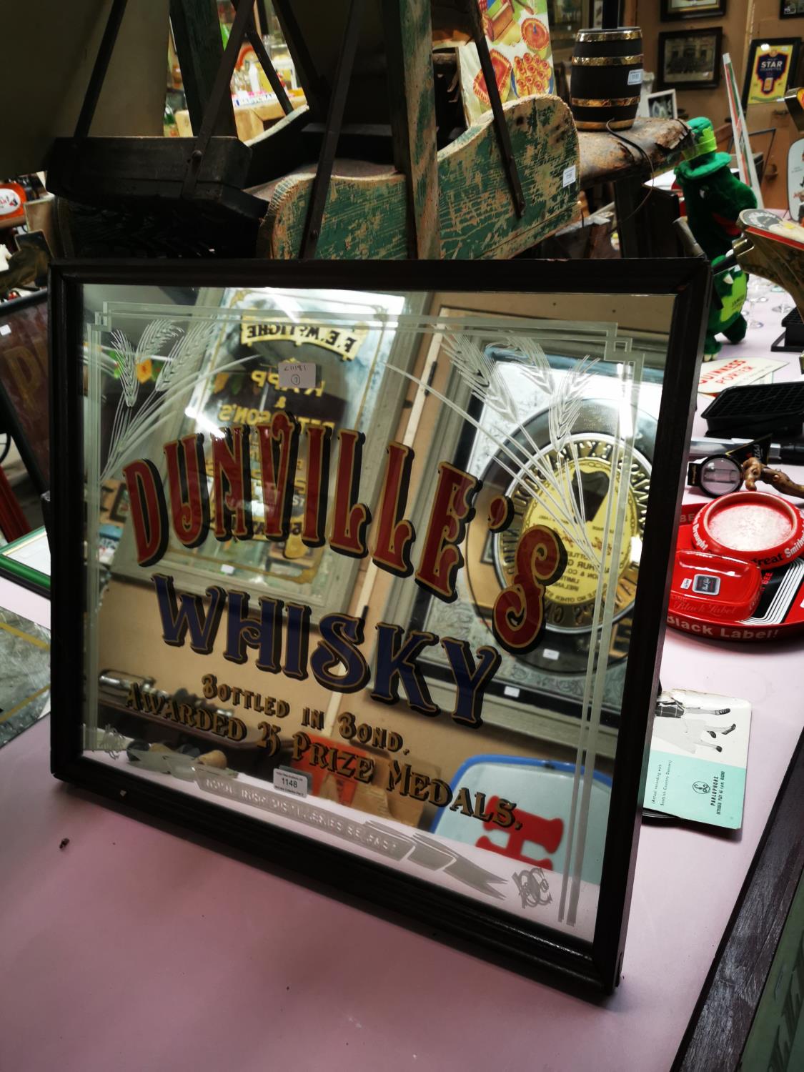 Dunville's Whiskey framed advertising mirror.