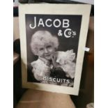 Jacob's black and white framed advertisement.
