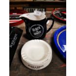 Black and White Scotch Whiskey ceramic water jug and ashtray .