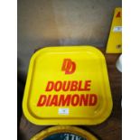 Two Double Diamond advertising tinplate trays .