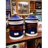 Pair of 19th. C. blue and white ceramic chemists jars.
