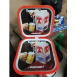 Two Tennent's Lager tinplate drink's trays