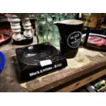 Black and White Scotch Whiskey ceramic water jug and ashtray .