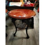 Cast iron and mahogany pub table.