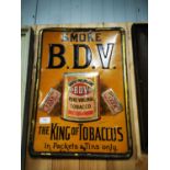 Rare Smoke B.D.V Pure Virginia Tobacco embossed tin plate advertising sign