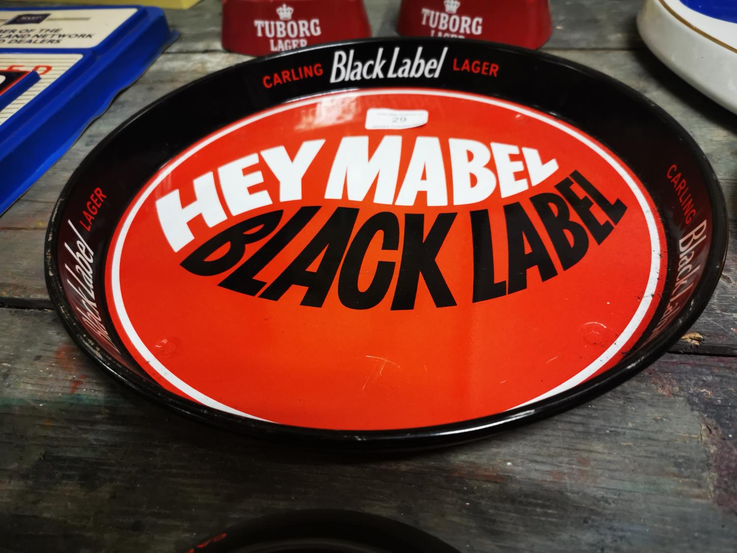 Black Label advertising tinplate tray and ashtray - Image 2 of 3