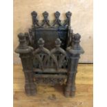Miniature 19th Century Gothic design fire grate W 30cms H 40cms D 30cms