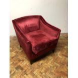 Pair of red velvet upholstered armchairs W 75cm H 75cm D 80cm
