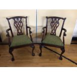 Pair Chippendale style mahogany arm chairs W 60cm H 90cm D 65cm