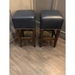 Pair of tall bar stools with navy leather upholstery W 36cm H 74cm