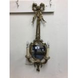 Set of three Edwardian two branch wall lights embellished with mirror W 20cm H 73cm