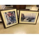 Pair of framed boating scene prints