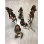 Risqué set of 5 bronze semi nude dancers in various poses Tallest 60cm