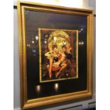 Risqué coloured print in gilt frame W 80cm H 100cm