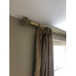 Two pairs of lined curtains with Regency style brass poles