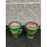 Pair of French glazed urns, with no foliage W 44cm H 50cm