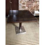 Set of 3 restaurant tables, hard tops on chrome bases W 77cms H 75 cms