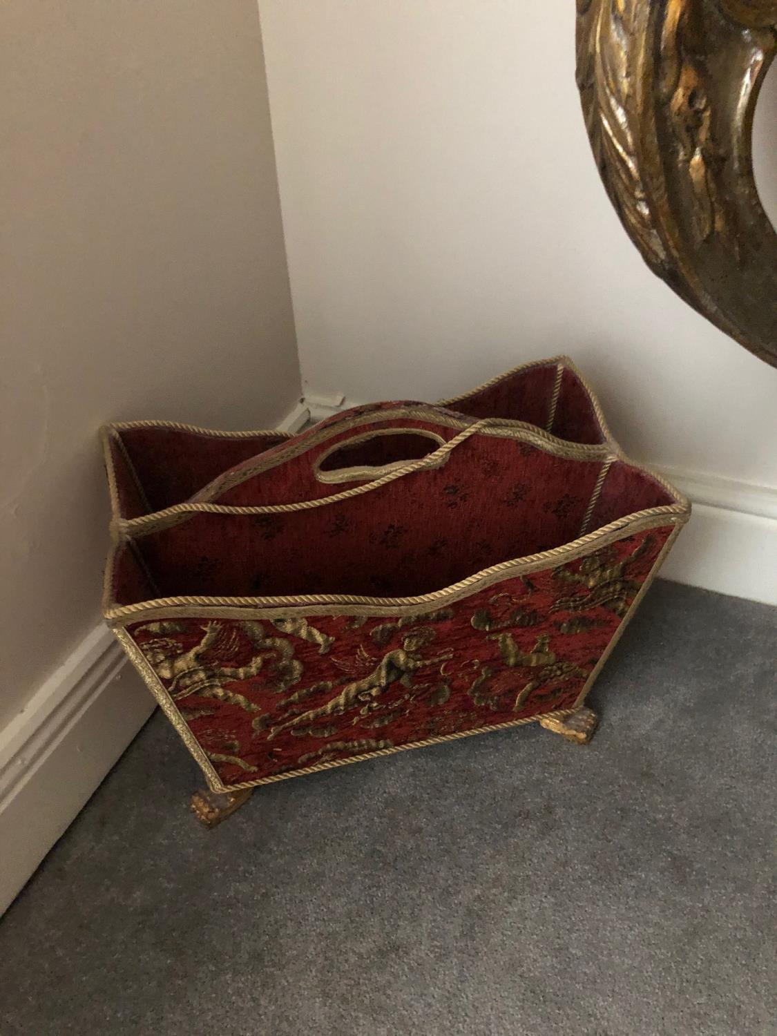 Magazine rack upholstered in Regency style fabric W 48cm - Image 2 of 2