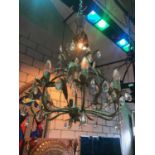 Pair of painted & glass centre lights W 77cms H 60cms