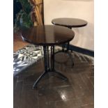 Pair of restaurant tables on cast iron bases W 60cm H 75cm